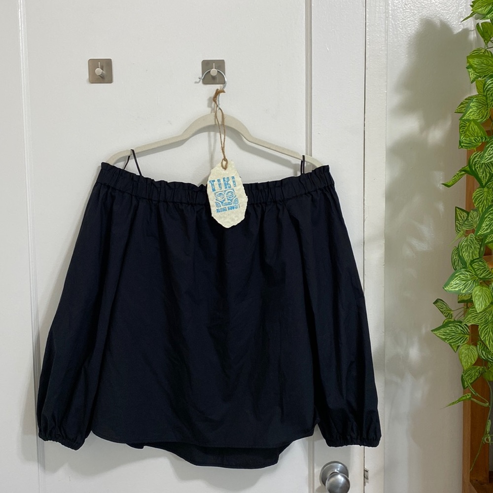 J Crew Cotton Off the Shoulder Blouse Black 6 Like New